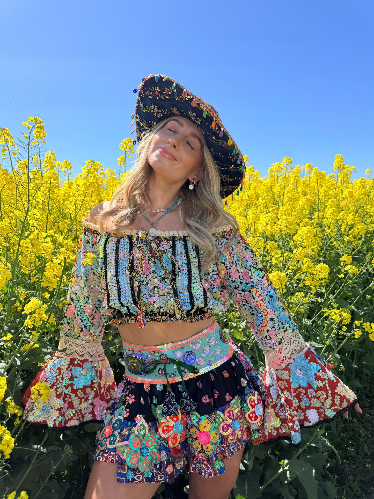 Gypsy Soul Embellished Bardot Top & Skirt Co Ord