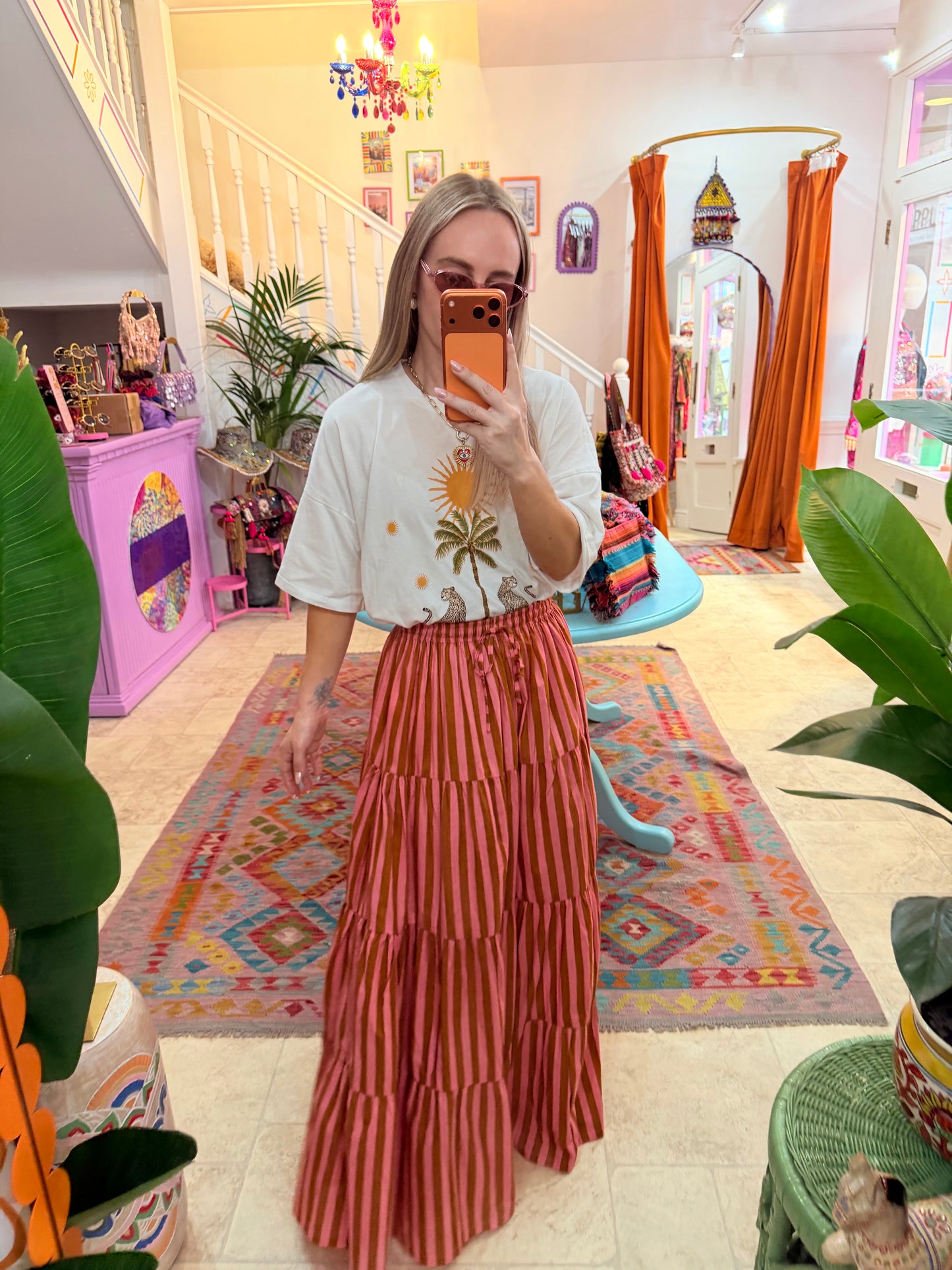Pink & Tan Maxi Stripe Skirt