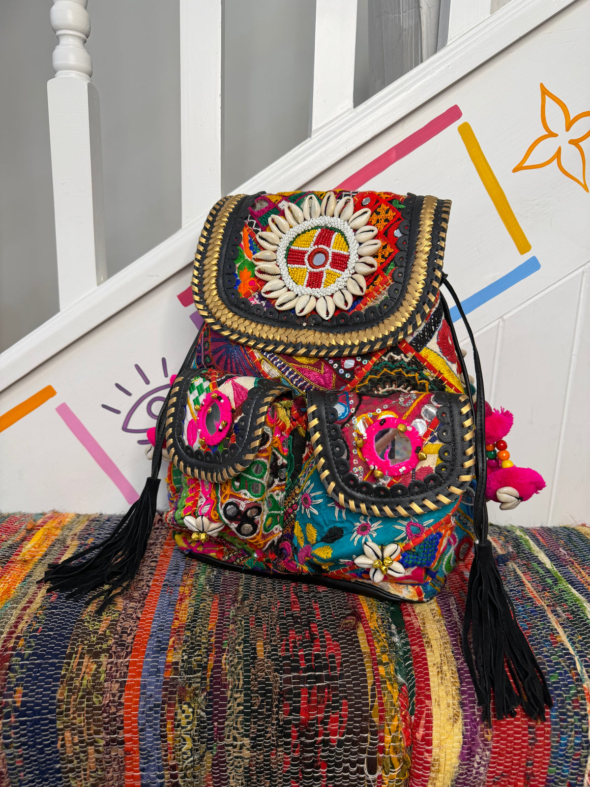 Boho Medium Black Backpack