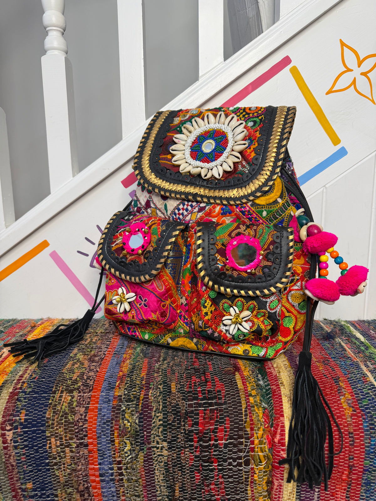 Boho Medium Black Backpack