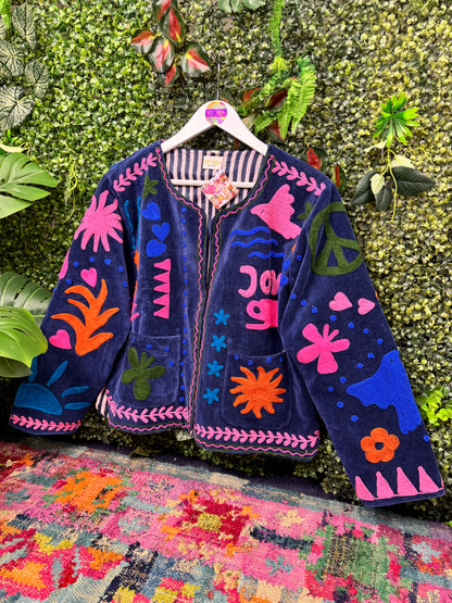 Glastonbury JOY Velvet Duster Jacket in Blue