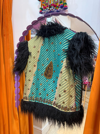 Faux Fur Sari Gilet - 1