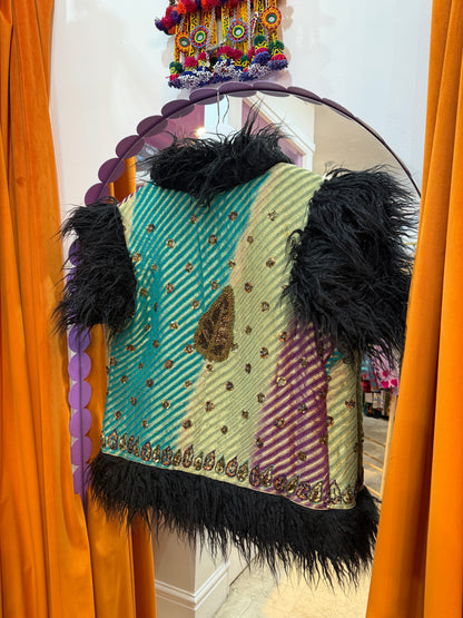 Faux Fur Sari Gilet - 2