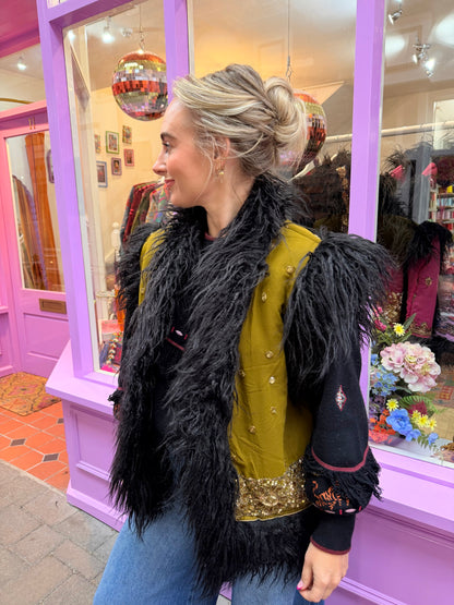 Faux Fur Sari Gilet - 1