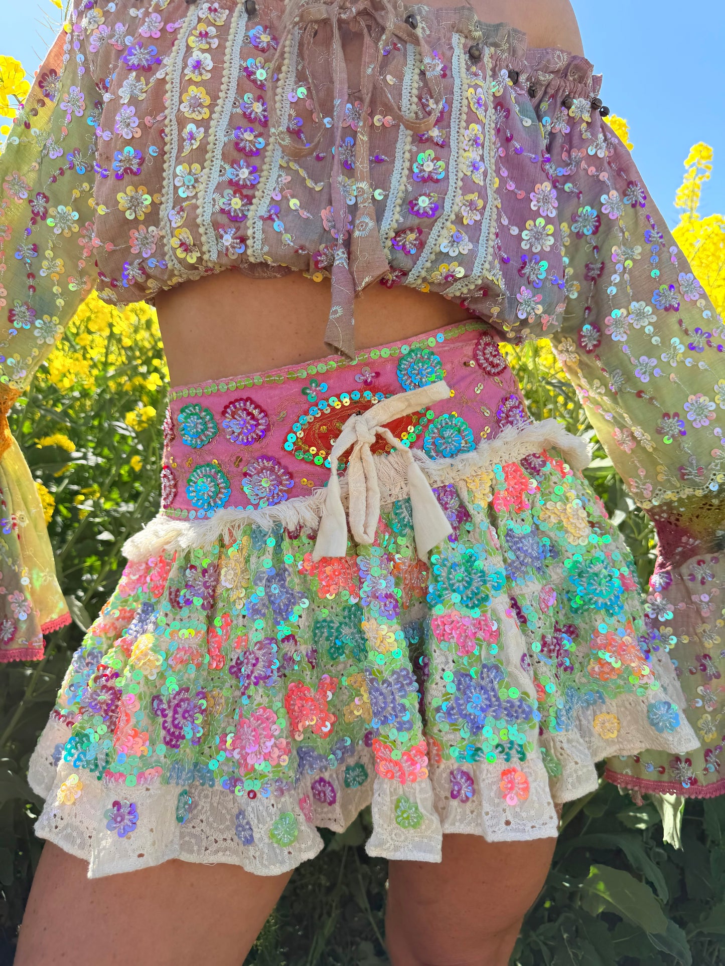 Gypsy Soul Embellished Mini Skirt