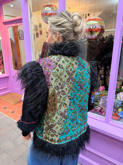 Faux Fur Sari Gilet - 2