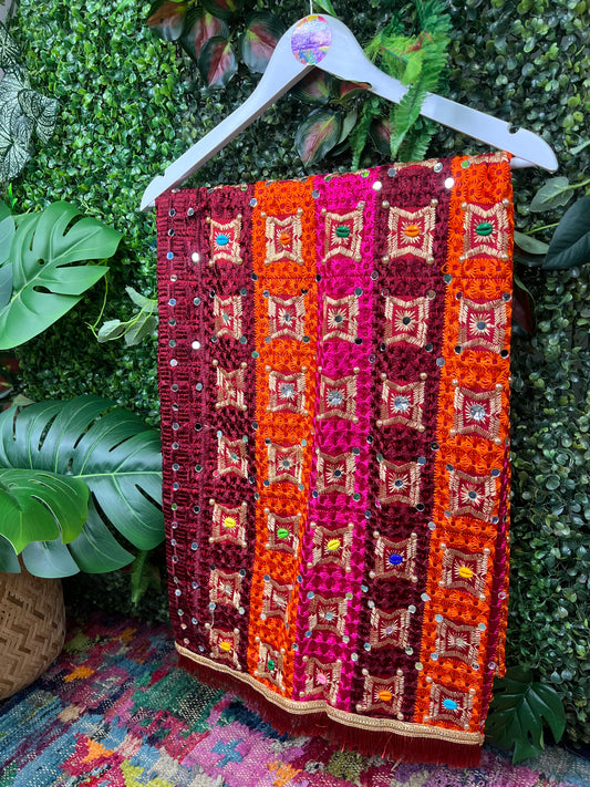 Phulkari Embellished Wool Pink Scarf - 11