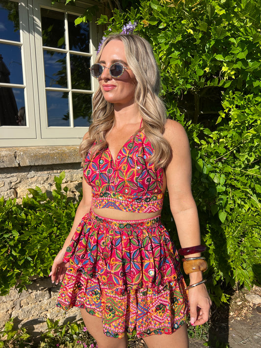 Frida Mini Mirror Top & Skirt - Pink