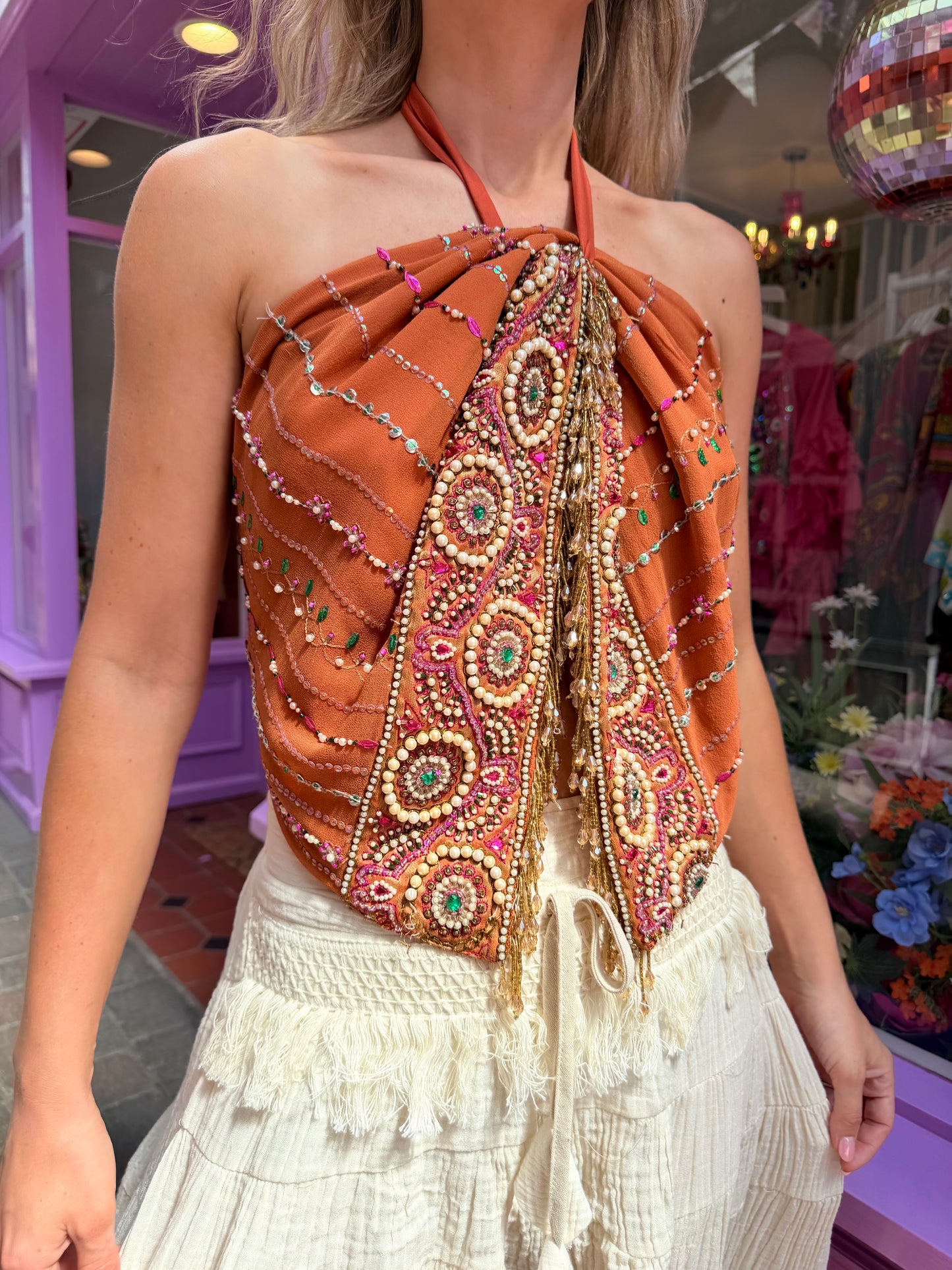 Ibiza Sari Mini Wrap Top in Peach