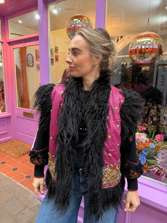 Faux Fur Sari Gilet - 4