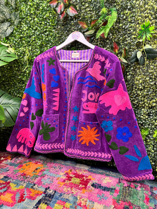 Glastonbury JOY Velvet Duster Jacket in Purple