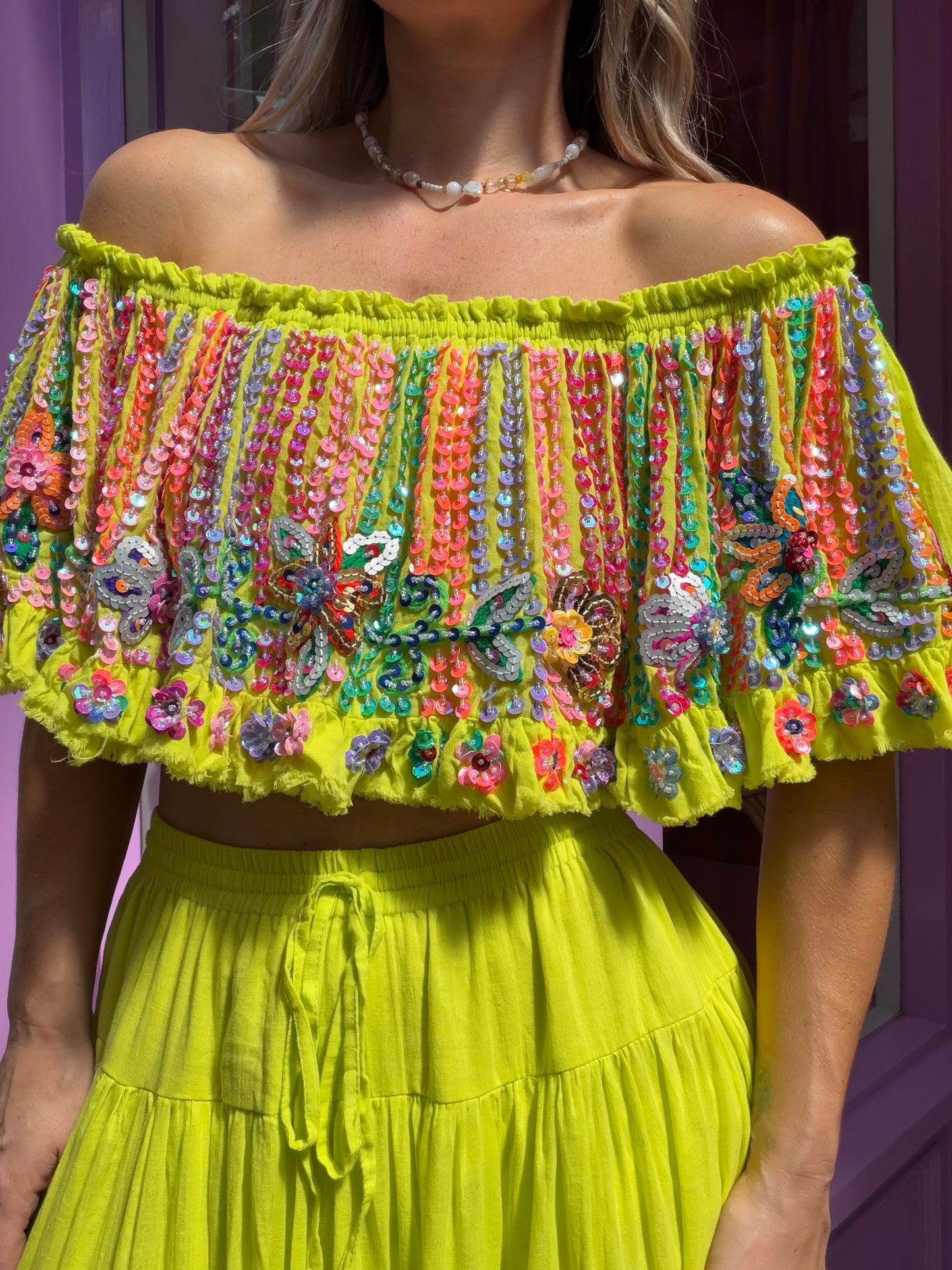 Gypsy Soul Neon Bardot Top & Skirt Co ord
