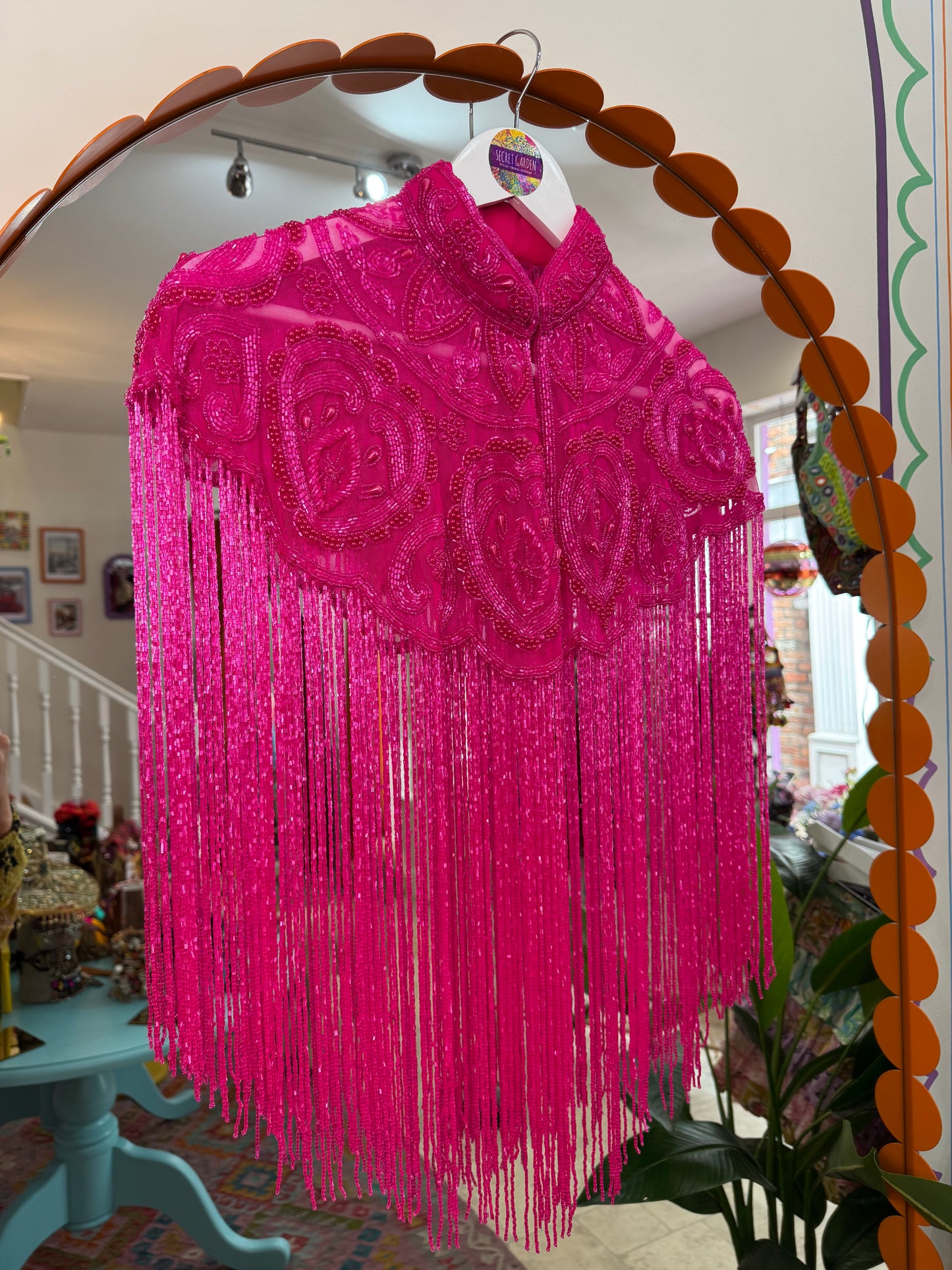 Embellished Tassel Beaded Cape - Pink