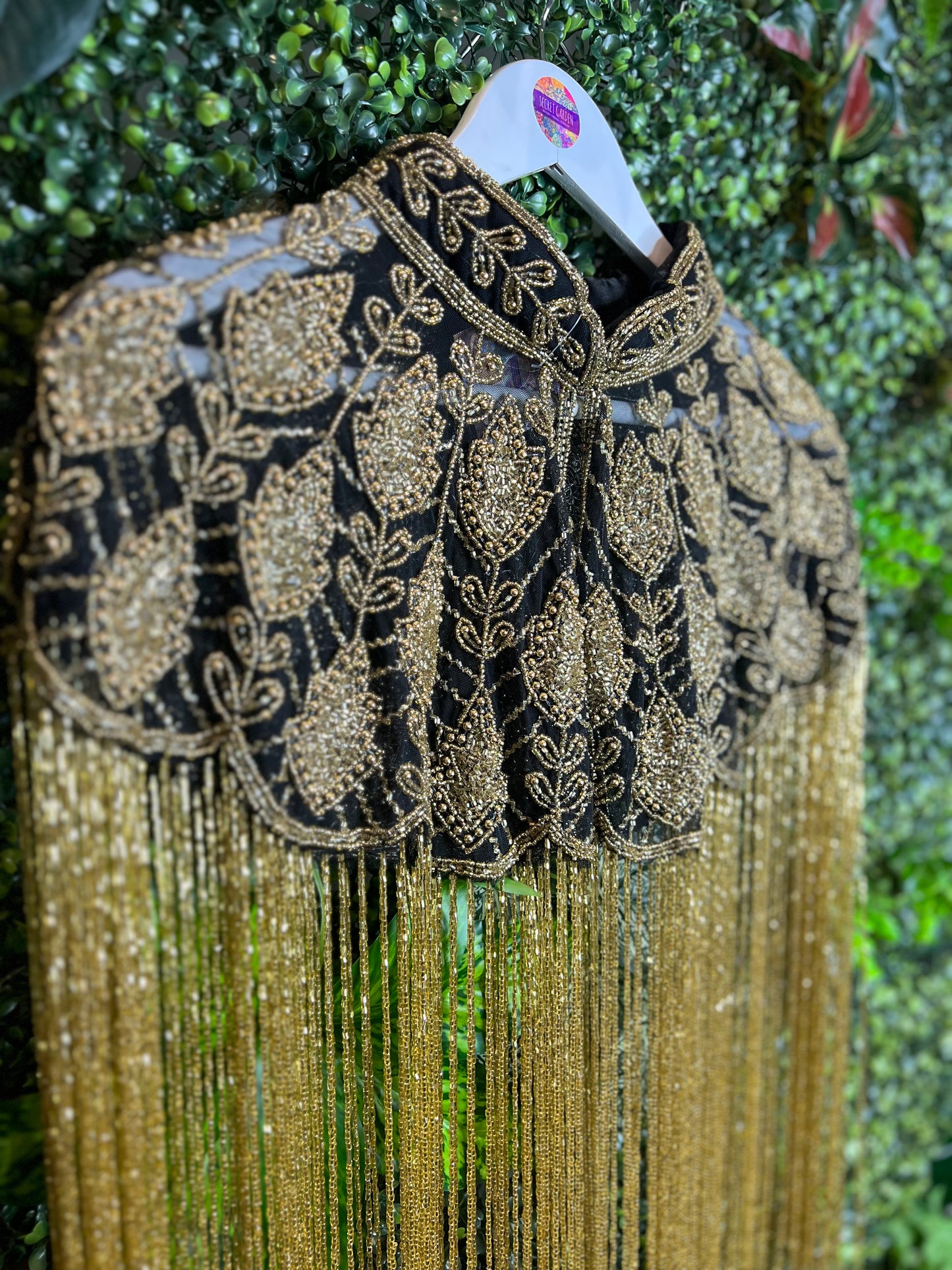Embellished Tassel Beaded Cape - Black & Gold