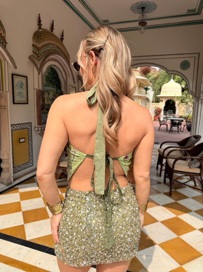 Ibiza Sari Mini Wrap Top in Green