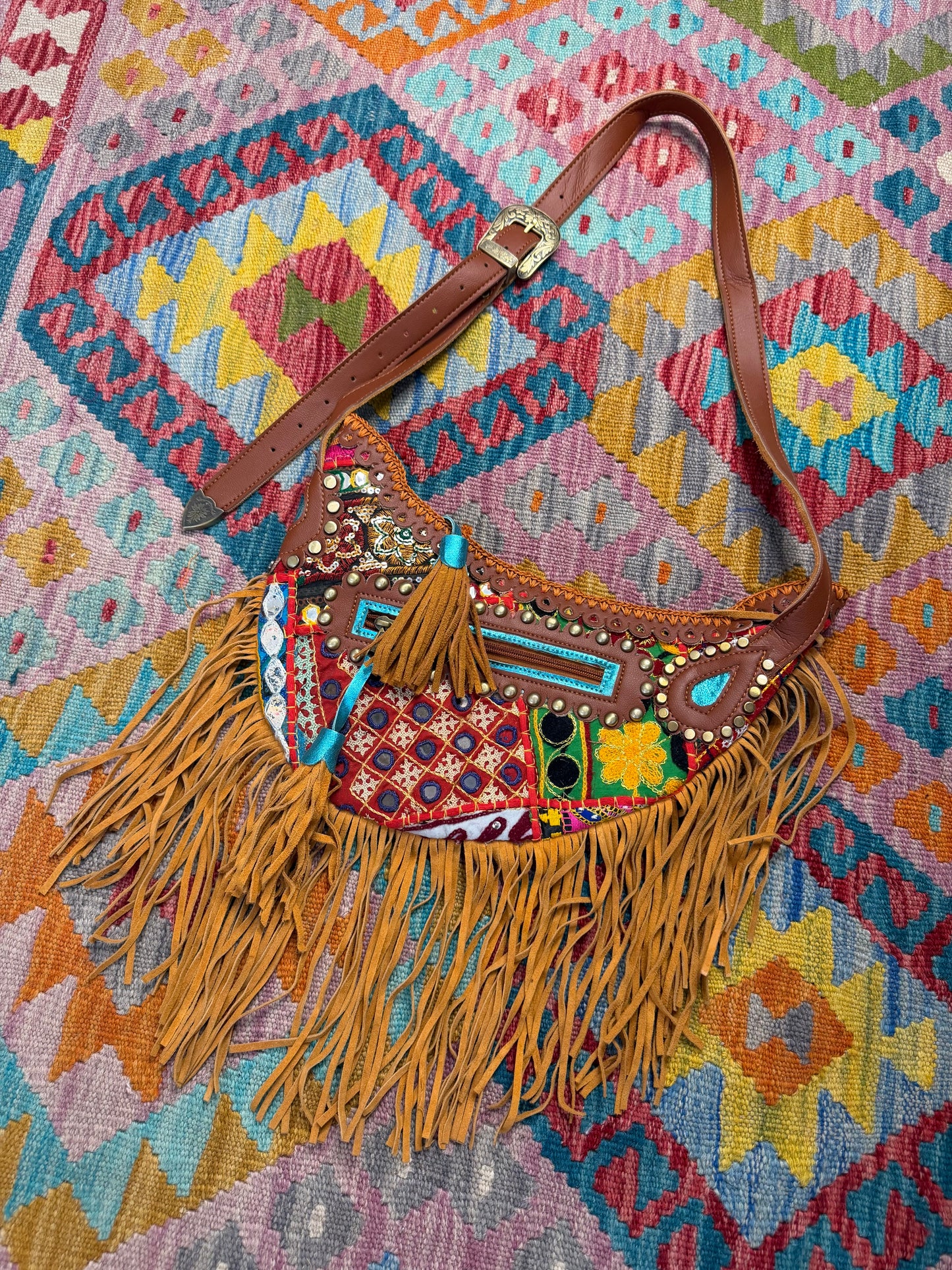 Boho Tan Saddle Fringe Bags