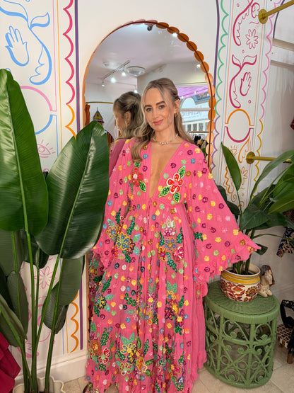 Gypsy Soul Maxi Kimono Ruffle Jacket in Pink