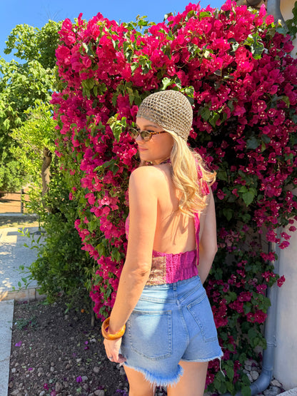 Sari Halterneck Cowl Top in Pink