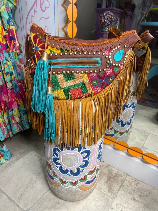 Boho Tan Saddle Fringe Bag - 7