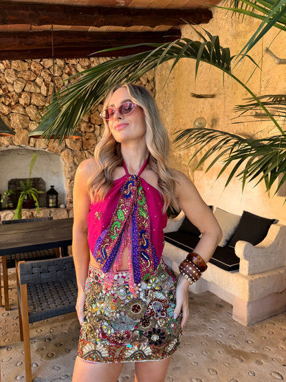 Ibiza Sari Mini Wrap Top in Pink