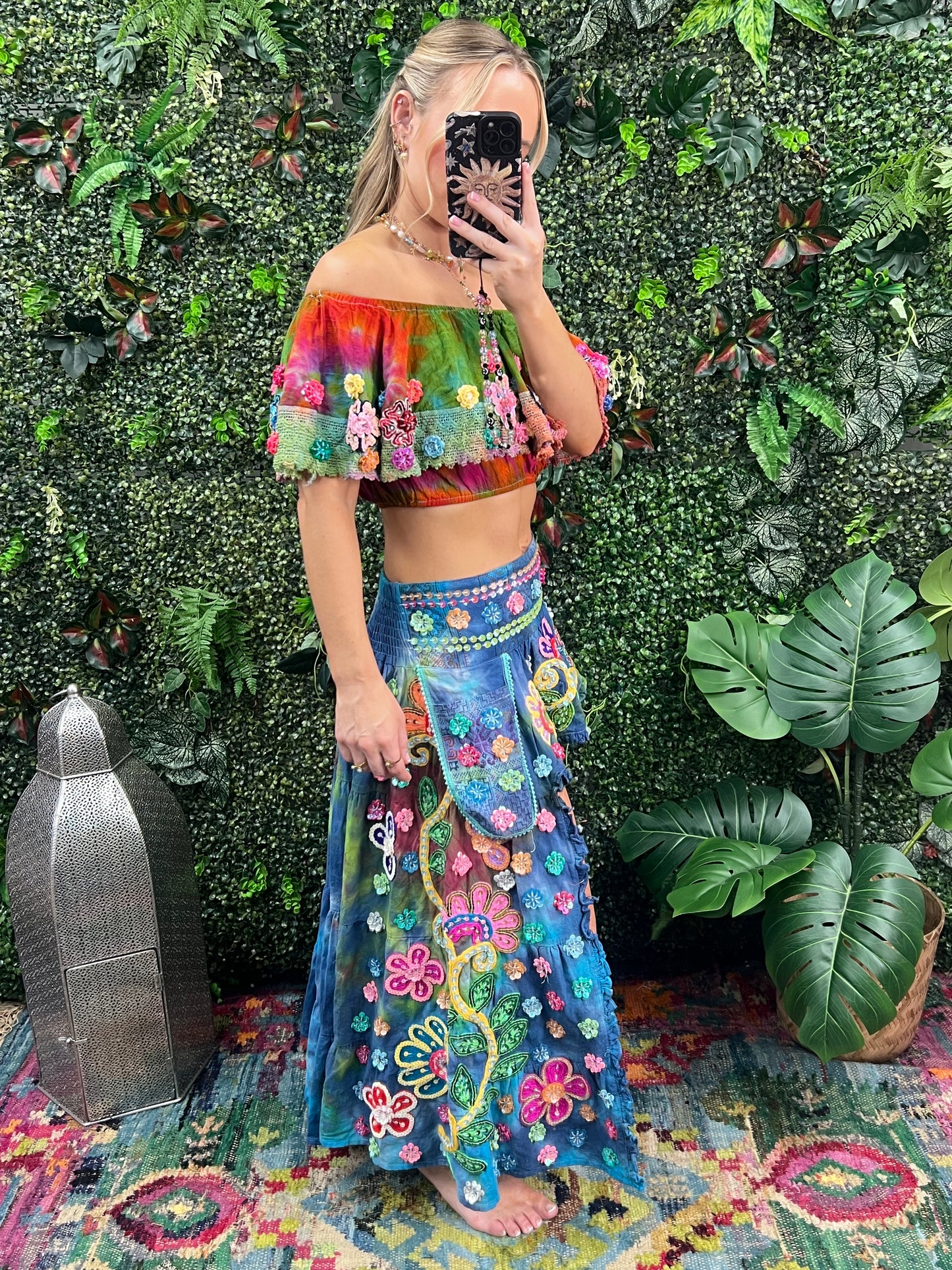 Gypsy Soul Ibiza Tie Dye Skirt & Top Blue & Green