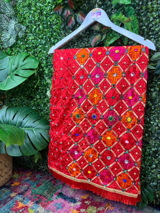 Phulkari Embellished Wool Pink Scarf - 4