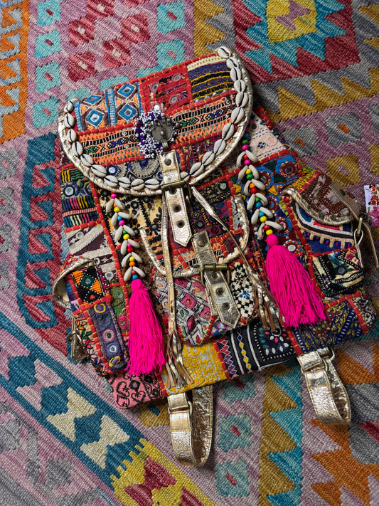 Boho Gold Leather Backpacks