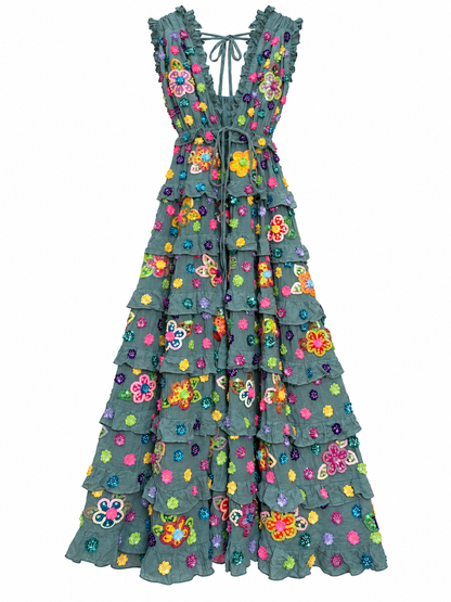 Gypsy Soul Maxi Dress in Muted Blue