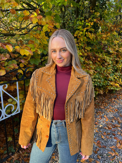 Arizona Tan Stud Tassel Suede Jacket