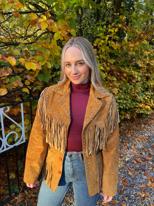 Arizona Tan Stud Tassel Suede Jacket