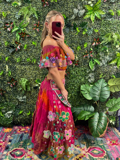 Gypsy Soul Ibiza Tie Dye Skirt & Top Red & Green