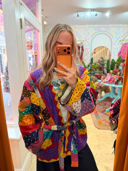 Kantha Flower Stitch Kimono Jacket