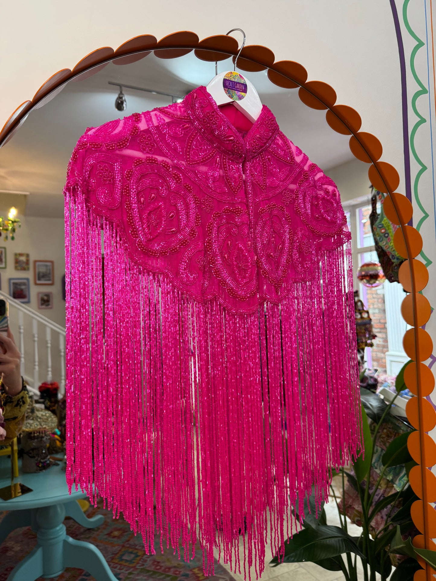 Embellished Tassel Beaded Cape - Pink