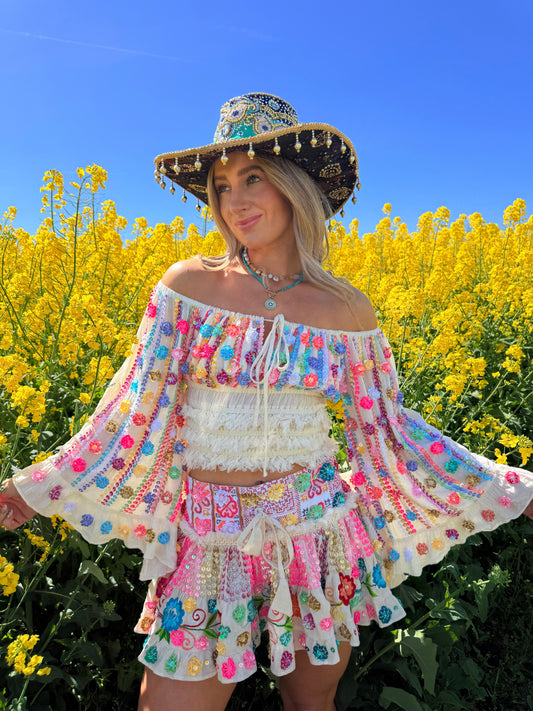 Gypsy Soul Embellished Bardot Top & Skirt Co Ord