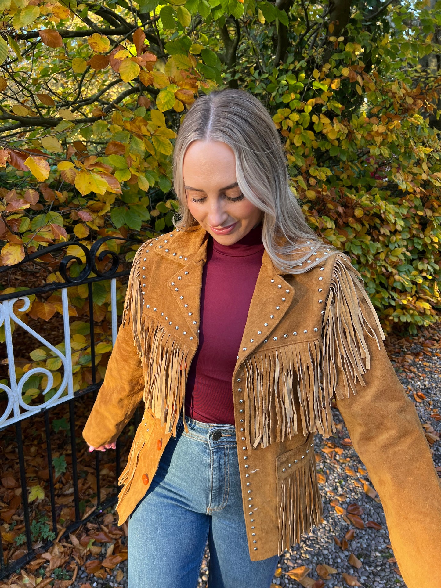 Arizona Tan Stud Tassel Suede Jacket