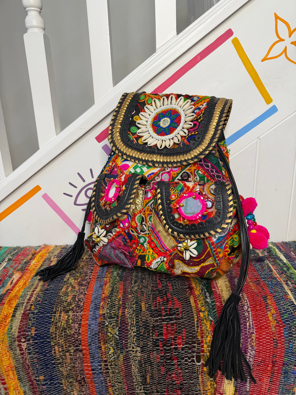 Boho Medium Black Backpack