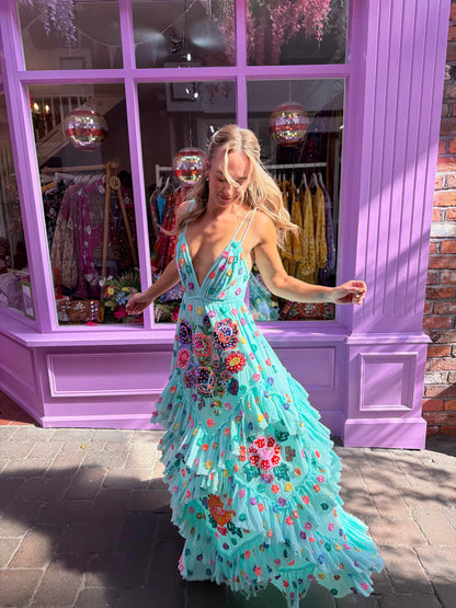 Gypsy Soul Maxi Dress in Aqua
