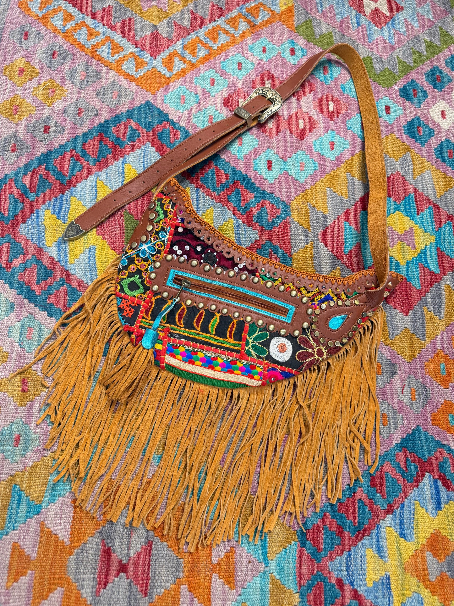Boho Tan Saddle Fringe Bags