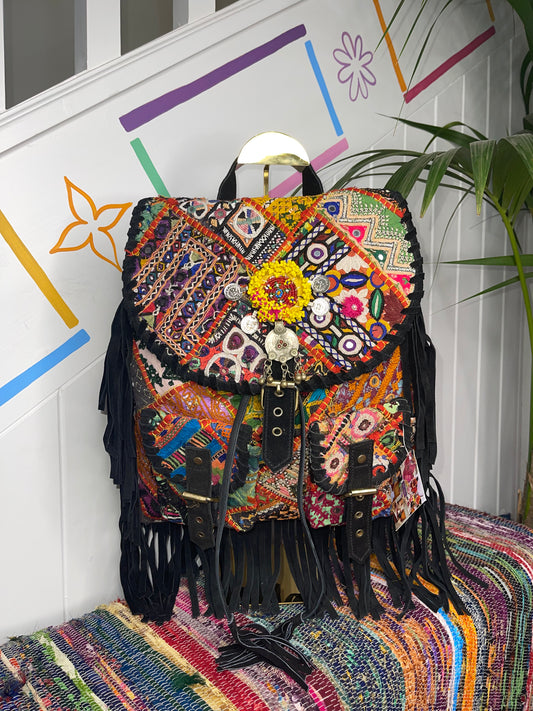 Boho Black Tassel Backpacks - 1