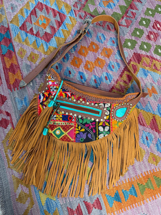 Boho Tan Saddle Fringe Bag -  2