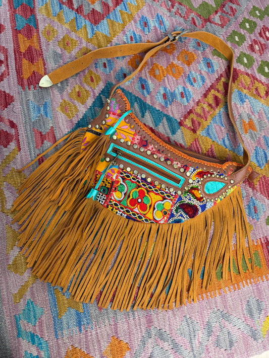 Boho Tan Saddle Fringe Bag -  8