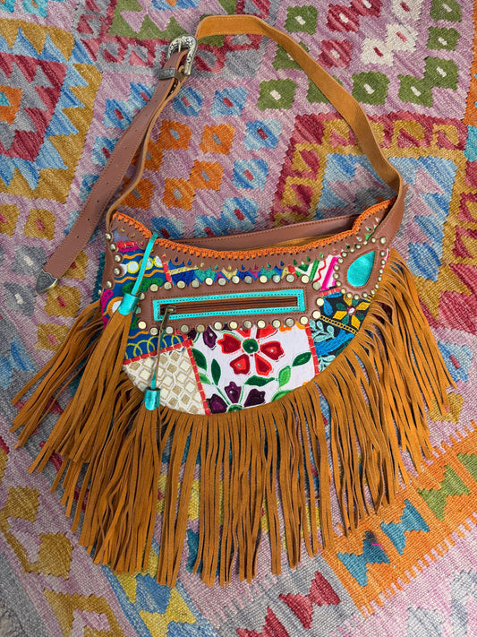 Boho Tan Saddle Fringe Bag -  10