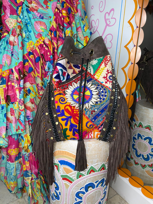 Brown Suede Bucket Tassel Bag - 3