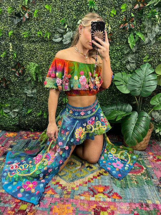 Gypsy Soul Ibiza Tie Dye Skirt & Top Blue & Green
