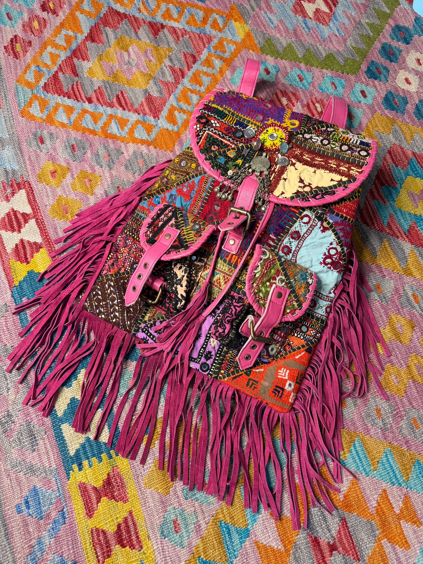 Boho Pink Tassel Backpacks