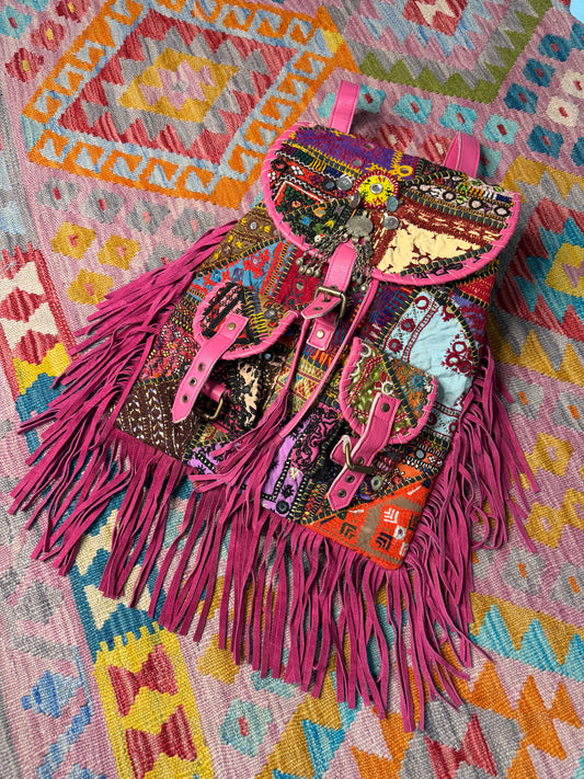 Boho Pink Tassel Backpacks