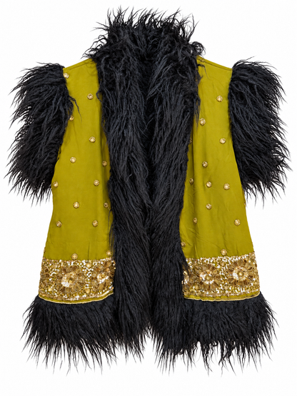 Faux Fur Sari Gilet - 1