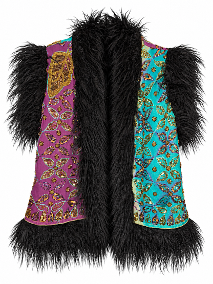 Faux Fur Sari Gilet - 2