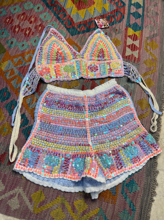 Gypsy Soul Embellished Crochet Co ord - Lilac