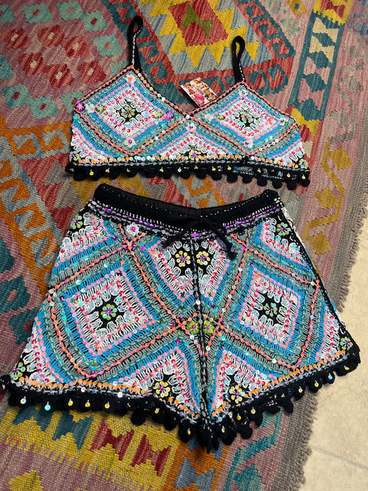 Gypsy Soul Embellished Crochet co ord - Black 1